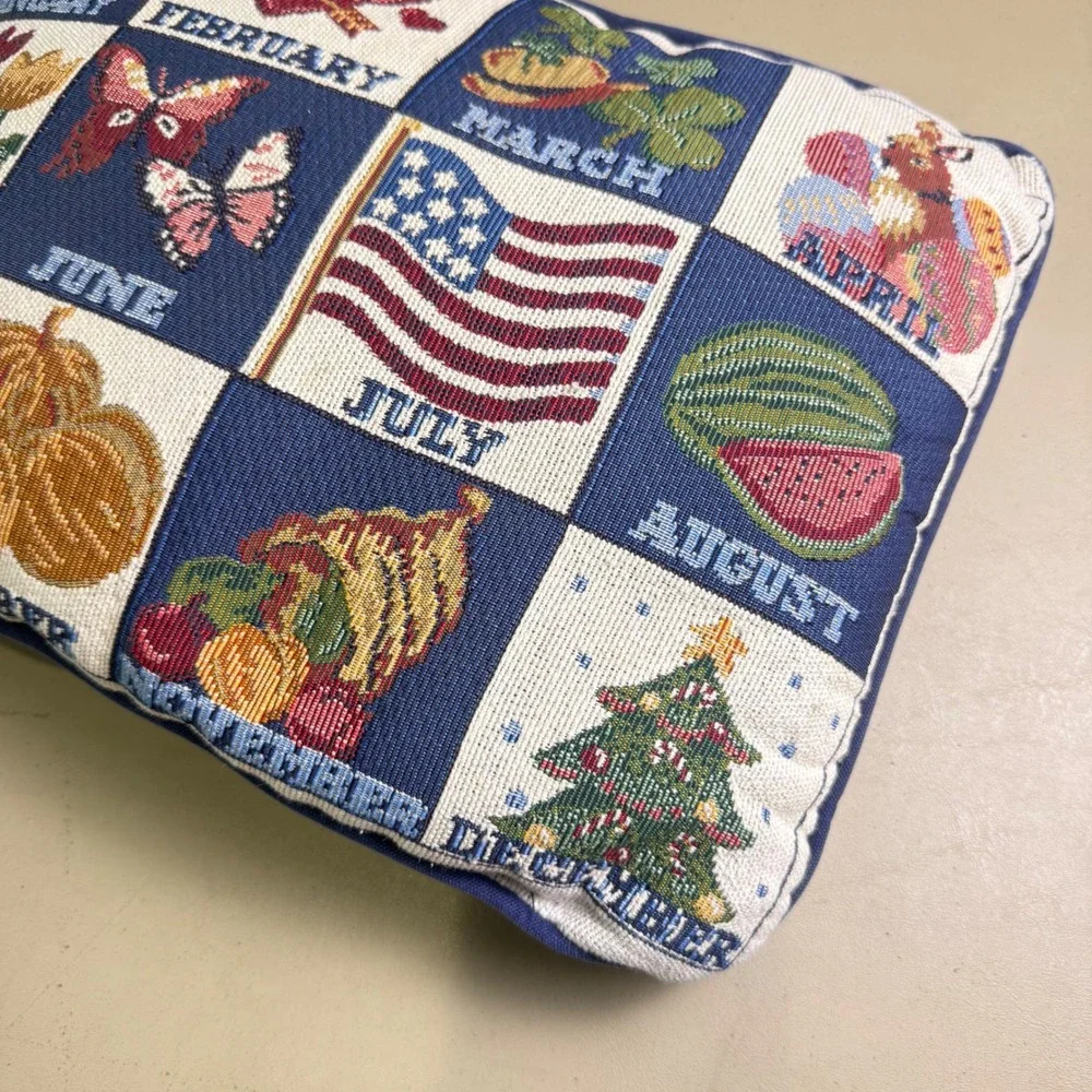 VTG Calendar Months Tapestry Accent Pillow cottagecore Americana Grannycore